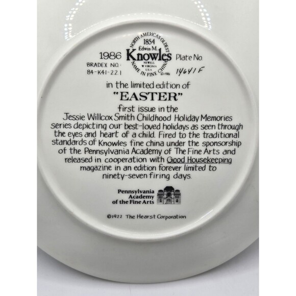 Knowles 1986 Collector Plate "Easter" by Jessie Willcox Smith - Picture 4 of 4